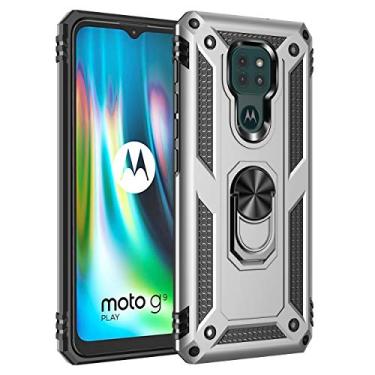 Imagem de SORAKA Capa para Motorola Moto E7 Plus com suporte de anel, capa protetora para Motorola Moto G9 Play, capa traseira de policarbonato rígido com placa de metal para suporte magnético de telefone e