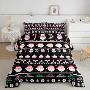 Imagem de Feelyou Conjunto de edredom decorativo de Feliz Natal, Papai Noel, boneco de neve, para inverno, ano novo, presente para crianças, meninos, meninas, 1 fronha