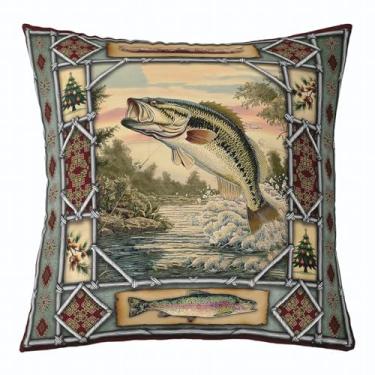 Imagem de Feelyou Capa de almofada Bass Fish 45,72 cm x 45,72 cm 1 peça capa de almofada rústica cabana para crianças, meninos, meninas, vida selvagem, decoração do sudoeste, fronha, interior e exterior