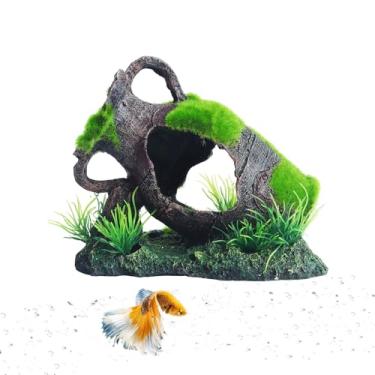 Imagem de RUIAN Ornamento de barril quebrado de aquário - decoração de caverna de pele de peixe com recurso de garrafa de água, refúgio de resina seguro para animais de estimação aquáticos de camarão betta