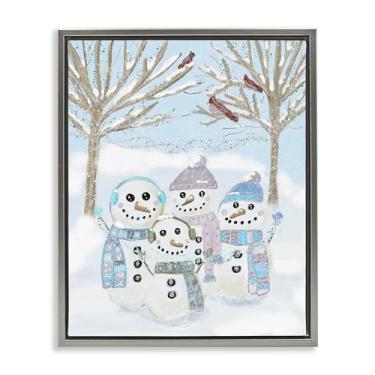 Imagem de Stupell Industries Arte de parede em tela flutuante com moldura cinza Happy Snowman Family, design de Kristal Clifford, 53 x 43 cm