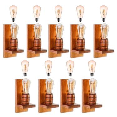 Imagem de Kit 9 Arandelas Barril Delenha Decor Mogno + Lâmpadas
