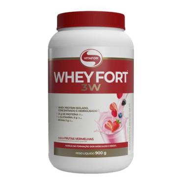 Imagem de Whey Fort 3W Sabor Frutas Vermelhas 900g Vitafor, Frutas Vermelhas, 90
