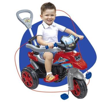 Imagem de Triciclo Moto Trail De Passeio Infantil Vermelha Empurrador - Maral