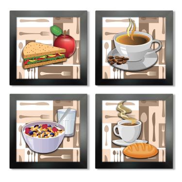 Imagem de Quadro Decorativo Cozinha Café Manhã Padaria 20x20cm Kit 4un - Arte na