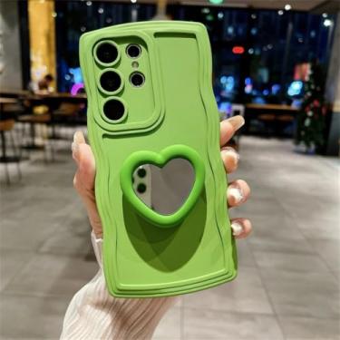 Imagem de Capa de silicone com suporte espelhado e elegante em formato de coração para Samsung S25 Edge S24 S23 Ultra S22 Plus Fe A05 A05s A56 A36 A55 A35 A16 (para Galaxy A15/verde)