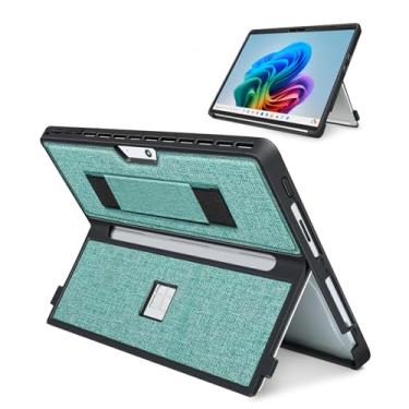 Imagem de Capa para Microsoft Surface Pro 11/10/9/8 de 13 polegadas, com capa para stent e alça de mão, capa resistente à prova de choque multifuncional compatível com teclado tipo capa, material TPU/PU (ciano)