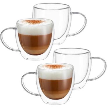 Imagem de Jogo De Xicara Vidro Duplo Caneca Parede Dupla 4 Peças 140ml - Majesti