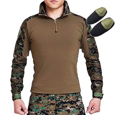 Imagem de Camisa de manga comprida militar com cotoveleiras camuflada digital Woodland da Tactical Hunting, Digital Woodland, Medium
