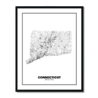 Imagem de Susie Arts Pôster de arte com mapa de rua abstrato de Connecticut State 20 x 25 cm, decoração de parede, escritório em casa, escola, sds006