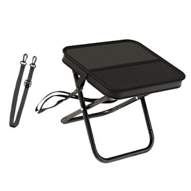 Imagem de oshhni Cadeira dobrável, resistente, com suporte, para pesca, tecido Oxford, para eventos esportivos, viagens, mochilão, churrasco, Preto