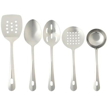 Imagem de Gibson Home Landsworth Conjunto de utensílios de servir de aço inoxidável com 5 peças – concha, escumadeira, espátula, colher