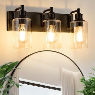 Imagem de ALAISLYC Luminária de banheiro com 3 luzes modernas pretas para banheiro, luminárias sobre espelho para armário, quarto, corredor
