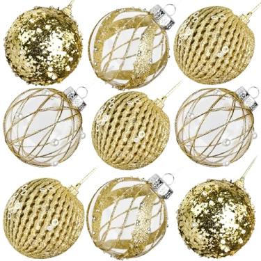 Imagem de Mupera Enfeites de bola de Natal de 70 mm - 9 peças de enfeites de Natal inquebráveis para árvore de Natal, bolas de plástico transparente para pendurar com glitter para casamento, casa, escritório,