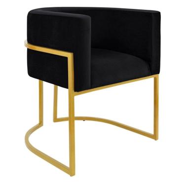 Imagem de Poltrona Base Metal Dourada Veludo Preto 150kg