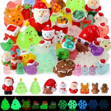 Imagem de GGSTDDUP 47 peças mini estatuetas luminosas de Natal miniaturas de resina de Natal que brilham no escuro figuras minúsculas para esconder pequenos bonecos de neve para presente de Natal, mini