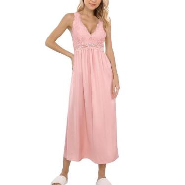 Imagem de Camisola ALCEA ROSEA de seda de cetim com renda para mulheres rosa