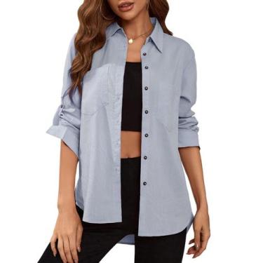 Imagem de Blusa feminina Deer Lady com botões azul S casual