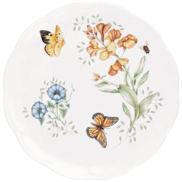 Imagem de Prato de Jantar de 27 cm com Tema Flores e Borboletas, Formato Redondo e Material de Porcelana, Lenox, Branco Colorido