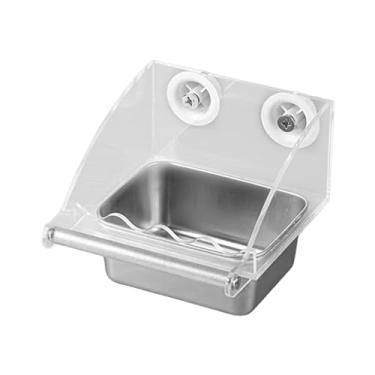 Imagem de Generic Alimentador de gaiola para pássaros suspenso com suporte para poleiro, sem sujeira, acessórios para gaiola, alimentador de periquitos para papagaios, L