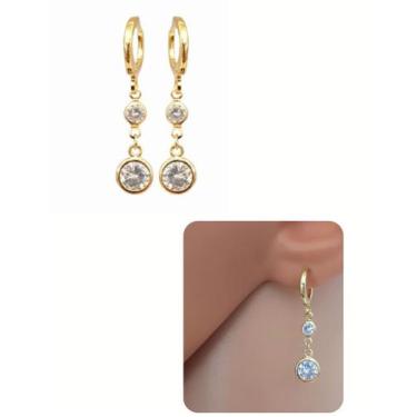 Imagem de Brinco Argolinha Gota Cristal Zirconia Folheado Ouro 18k - MIXFOLHEADO