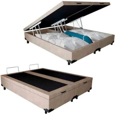 Imagem de Cama Box Bau Bipartido Casal Bege Suede Premium 47x138x188 - FA Elegante