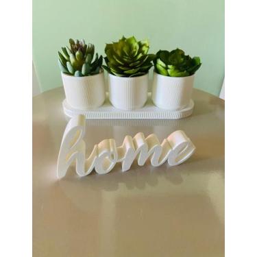 Imagem de Trio de Cachepôs para Suculentas com Bandeja e Letreiro Home  Decoraçã