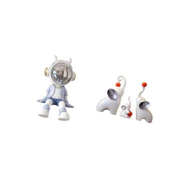 Imagem de Fenteer Conjunto de Esculturas de Família de Elefantes Astronautas, Ornamentos de Mesa Exclusivos, Figuras Decorativas Nórdicas para Estante, Mesa, Sala de Es
