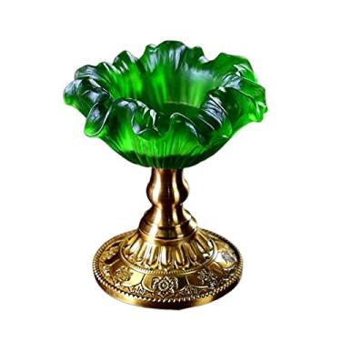 Imagem de Decoração de mesa castiçal criativo em forma de flor retrô vitrificado suporte de vela decoração de mesa base de cobre central decorativa (verde)
