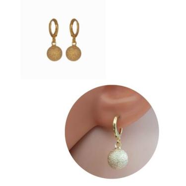 Imagem de Brinco Argolinha Bola Dourada Fosca Folheado Ouro 18k Antialérgico - M