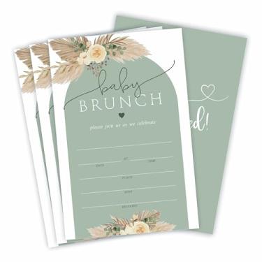 Imagem de Chá de bebê, 15 dupla face, enchimento boêmio, floral e arco verde, convites com envelopes para meninos e meninas, anúncio de bebê, artigos e decorações de festa de revelação de gênero - A130