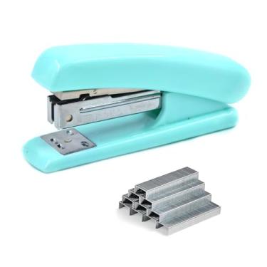 Imagem de Grampeador colorido Macaron para trabalho de mesa, escritório, pequeno grampeador para uso doméstico e escolar, grampeamento suave com design ergonômico, 1000 grampos