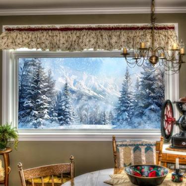 Imagem de HOMETITUTE Película para janela de Natal, inverno, neve, floresta, montanha, paisagem, adesivo, privacidade, janela, adesivos para casa, sala de estar, quarto, escritório, 100 x 44 cm
