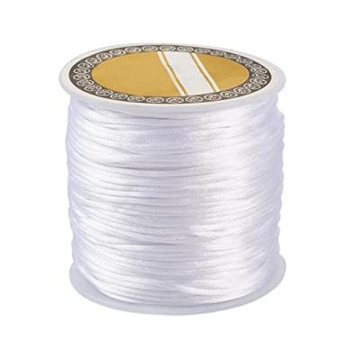 Imagem de Cordão de cetim de nylon de 1 mm para fabricação de pulseiras, cordão de seda de rattail, cordão de contas sedosas, fio de nó chinês para pulseiras trançadas Kumihimo, colar de joias (branco)