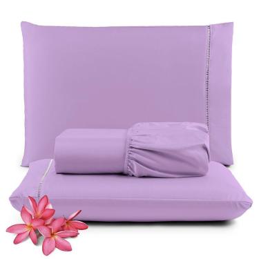 Imagem de Jogo De Lençol Micropercal 400 Fios King 3 Peças Barato - Lilás