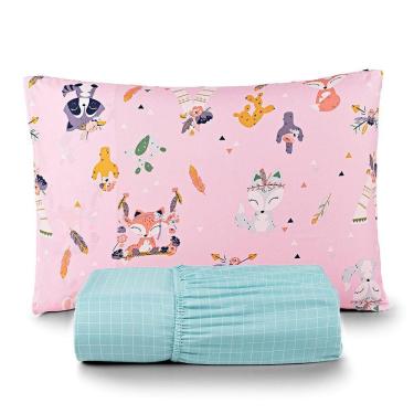 Imagem de Jogo De Cama Lençol Casa Scarpa Lutti Solteiro Infantil 200 Fios Estampado 2 Peças Raposa Foxy Rosa