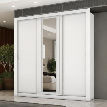Imagem de Guarda Roupa Casal 3 Portas Doha Lux 4 Gavetas Carraro Ripado Branco