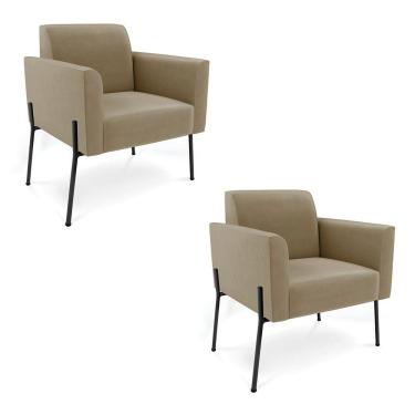 Imagem de Poltrona Pé De Ferro Preto Para Sala Kit 2 Marisa Suede Marrom Rato D03 - D'rossi