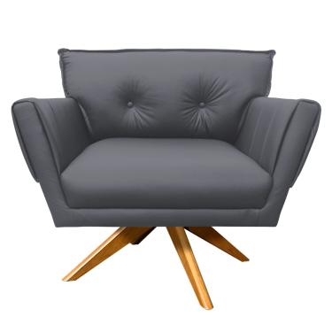 Imagem de Poltrona Decorativa Anitta Corino Grafite Base Madeira MA30 D03 - D'Rossi