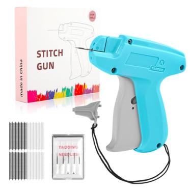 Imagem de Pistola adesiva para roupas, fixador rápido de roupas, etiquetagem, kit de costura inclui 5 agulhas, 1000 fixadores pretos e 1000 fixadores brancos (azul-branco)