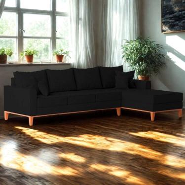 Imagem de Sofá 4 Lugares Beny Com Chaise Direito Corino Preto