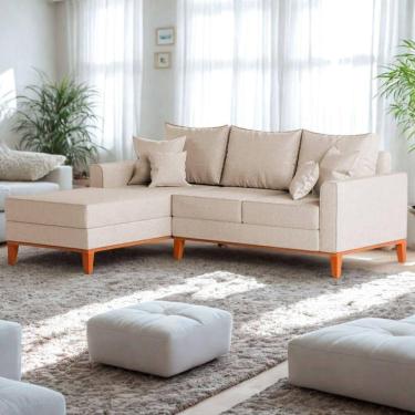 Imagem de Sofá 3 Lugares Beny Com Chaise Esquerdo Suede Bege