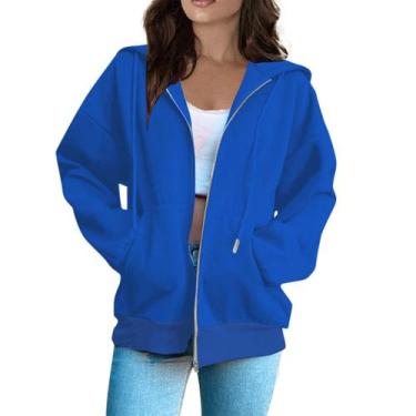 Imagem de Moletom feminino COTECRAM Amazon Compras com zíper azul royal M