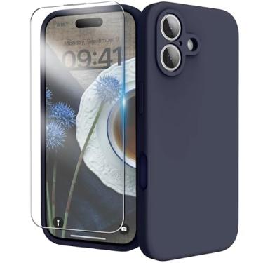 Imagem de INGIDO Capa para iPhone 17 Series, capa de silicone líquido com proteção para câmera, forro de microfibra macio antiarranhões, capa protetora à prova de choque (azul meia-noite, iPhone 17)