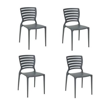 Imagem de Kit 4 Cadeiras Sofia Grafite Tramontina Encosto Vazado Horizontal 92237/007