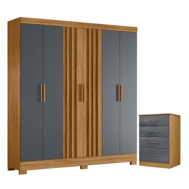Imagem de Guarda Roupa Casal Valença E Cômoda Ms913 Freijó Cinza - Moval