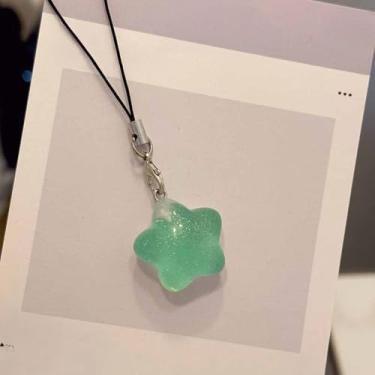 Imagem de Chaveiro transparente brilhante pentagrama resina pingente estrela telefone cordão mochila ornamento acessórios presentes casal (3 peças, verde)