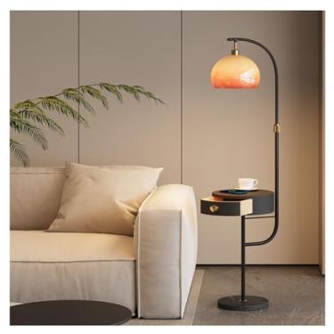 Imagem de Luminária de chão Candeeiro de pé com mesa, candeeiro lateral estação carregamento sem fios e portas USB, candeeiros temperatura 3 cores para sala estar, quarto(Preto)