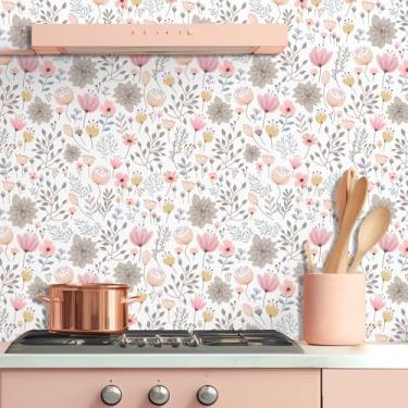 Imagem de Papel de parede floral pequeno boho flor papel de parede mural aquarela botânico floral folha decalques descascar e colar flores silvestres pequenos adesivos de parede decoração para quarto de meninas