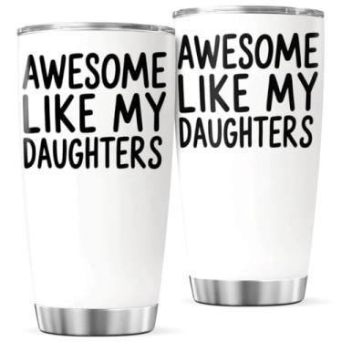 Imagem de CUBICER Copo de aço inoxidável Awesome Like My Daughters Design de 590 ml, presente para pai e pai, com copo de café para viagem, fresco, chá ao ar livre, isolado, gelado, quente, bebida, garrafa